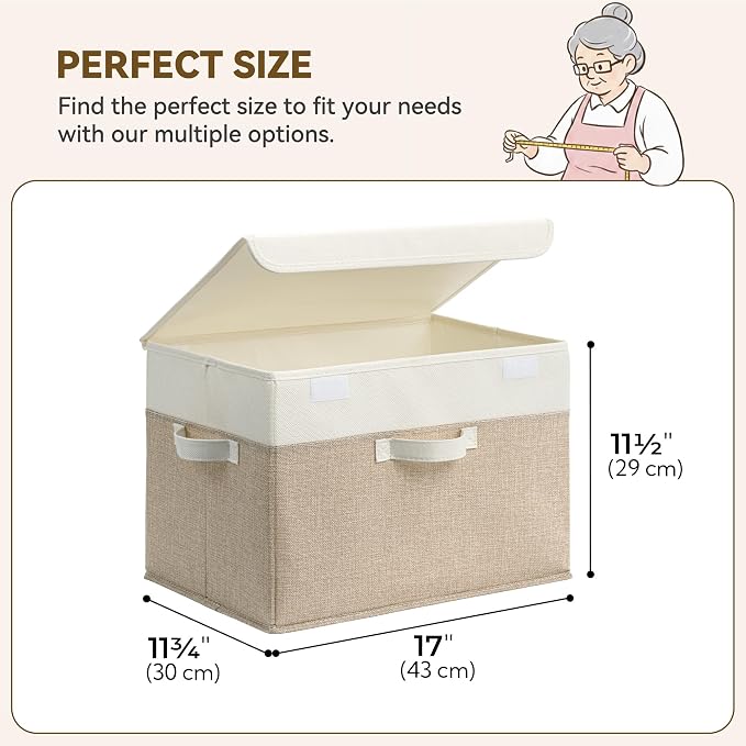 GRANNY SAYS Storage Boxes with Lids, Decorative Storage Bins, Shelf Baskets, Clothes Storage and Organization, White/Khaki, 4-Pack