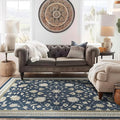 EVERGRACE Area Rugs for Living Room 8x10, Boho Floral Faux Wool Indoor Outdoor Rugs, Washable Rugs for Bedroom Dining Room Entryway Kitchen, Low Pile Floor Mat Carpet for Home Decor, Navy Blue