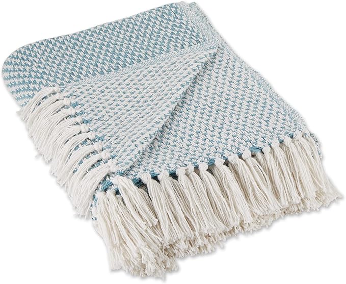 DII Woven Throw Collection 100% Cotton, Basketweave, 50x60, Storm Blue