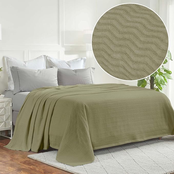 Superior JENA Cotton Blanket, for Picnic, Beach, Traveling or Camping, Bedroom Decor, Essentials, Cover for Bed, Couch, Lounging, Textured Jacquard, Modern Chevron Woven Blanket, Twin, Sage