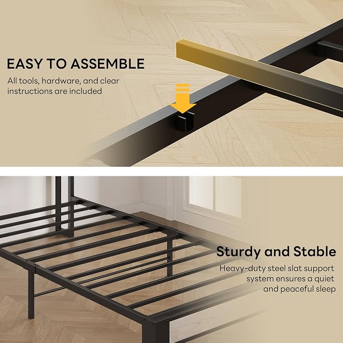 LIKIMIO Twin XL Bed Frames, Bouclé Storage Headboard with Charging Station, Solid and Stable, Noise Free, No Box Spring Needed, Easy Assembly