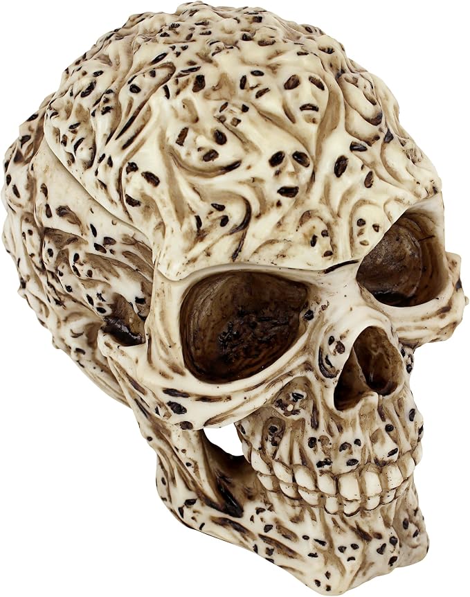 Design Toscano Skull's Soul Ghosts Jewelry Stash Box Halloween Decor, 4 inches wide, 6 inches tall, Cast Stone Resin, Full Color Paint