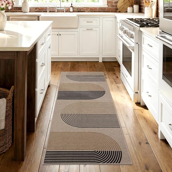 GarveeHome Modern Rainbow Easy Jute Runner Rug, 2x8 Rug for Hallways - Non-Slip Indoor Outdoor Carpet, Washable for High Traffic Laundry Room, Kitchen, Entryway