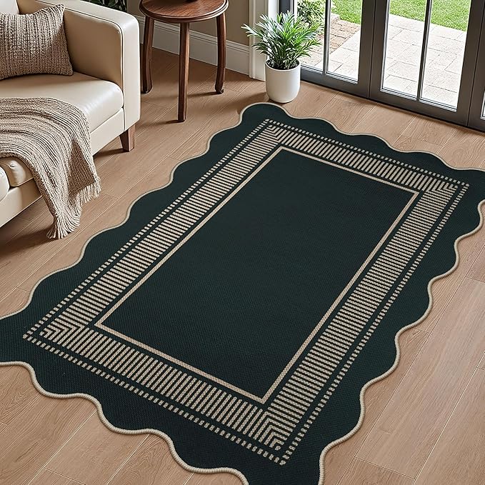 Modern Easy Jute 3x5 Outdoor Patio Rug, Black Washable Rugs for Entryway Indoor Kitchen Rugs, Farmhouse Neutral Non Slip Carpet for Living Room Backyard