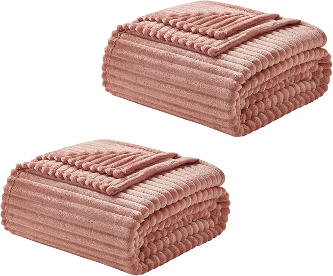 Nestl Rose Throw Blanket for Couch - Cozy Warm Fuzzy Blankets for Women, Set of 2 Small Fleece Throws for Girls - Misty Rose, 50 x 60 Inches
