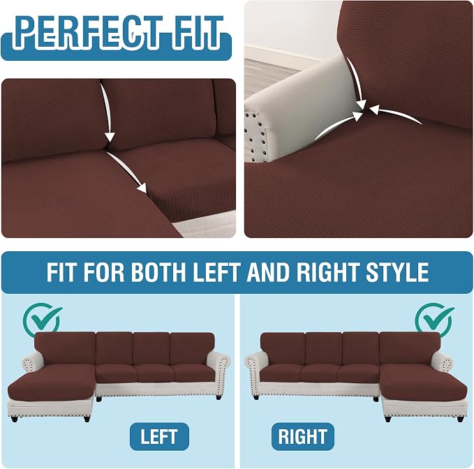 H.VERSAILTEX Sectional Couch Covers 4 Pieces Sofa Seat Cushion Covers L Shape Separate Cushion Couch Chaise Cover for Both Left/Right Sectional Couch (Seat Only: 1 Chaise + 3 Sofa, Burnt Brick)