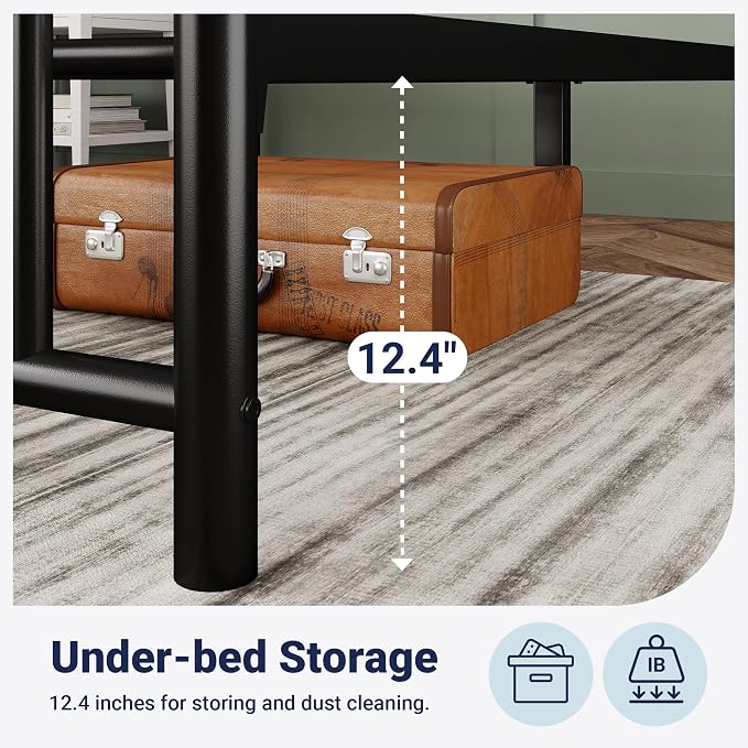 Allewie 14'' Twin Size Metal Platform Bed Frame, Vintage Headboard, Black | 45'' Tall Victorian Headboard/Footboard/Mattress Foundation/Under Bed Storage/No Box Spring Needed/Easy Assembly/Noise Free