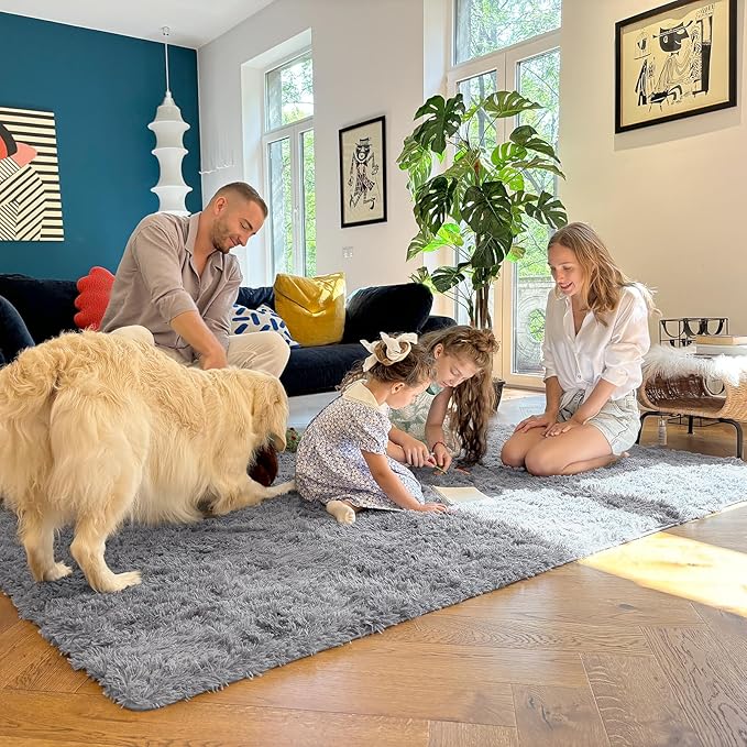 OLANLY 2x4 Machine Washable Runner Rugs for Hallway, Soft Fluffy Shaggy Bedside Rugs for Bedroom, Living Room, Indoor Floor Carpet for Kids Girls Boys, Nursery Rooms, Home Decor Aesthetic, Light Grey