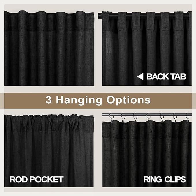 Pitalk Black Linen Curtains 90 Inches Long - Image 4
