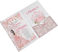 50PCS Personalized Rose Gold Quinceanera Invitation Cards | 4.7x7 inch, Laser Cut Hollow Rose Pocket, Miss XV, Sweet 16, 18th Birthday, Quince Invite, with Envelopes