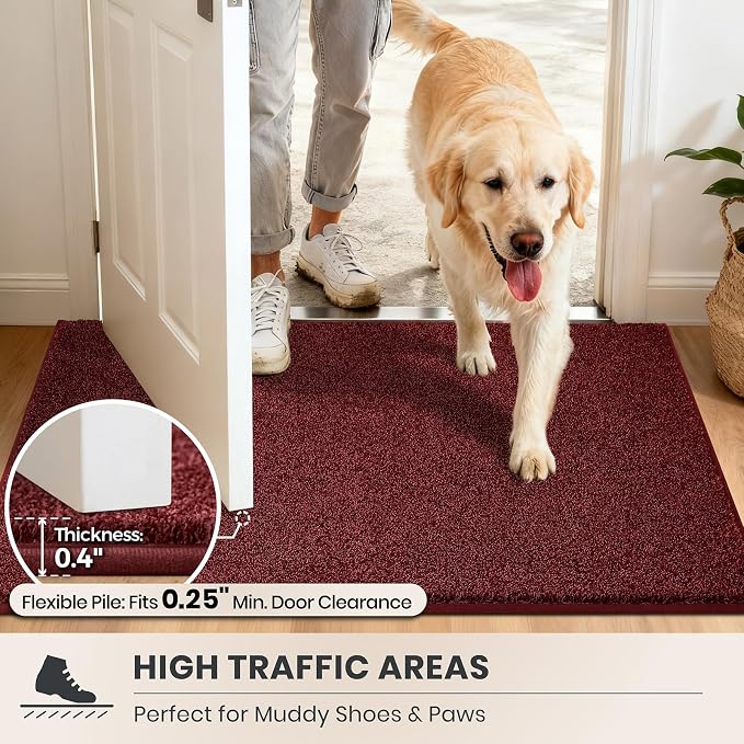 PURRUGS Dirt Trapping Door Mat 24" x 84", Non-Slip Machine Washable Entryway Rug, Dog Doormat, Indoor Front Door Mat, Super Absorbent Entry Rug for Muddy Shoes & Paws, Burgundy Red