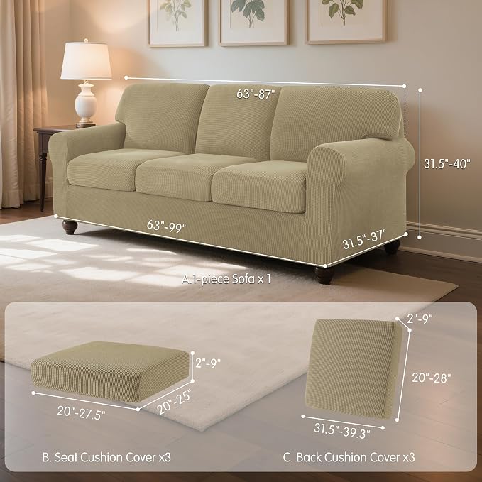SUBRTEX 7 Pieces Stretch Sofa Slipcover Sets Couch Cover Sets Backrest Cushion Covers Furniture Protector Collection Set for Oversize Sofa Loveseat Chair Slip Covers(Large, New Kahki)