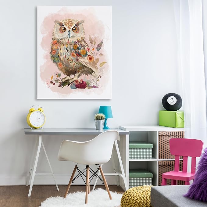 Stupell Industries 'Owl & Wild Blooms'| Canvas Art | Stupell Industries | 36 x 48 Inches, Easy to Hang and Sturdy, Made in USA, by Fab Funky