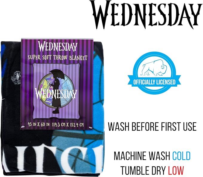 Silver Buffalo Wednesday Addams Family, Fleece Throw Blanket, 45x60in | Silhouette, Soft and Cozy, 180 GSM