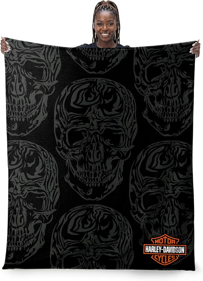 Northwest Harley-Davidson Muted Skulls Silk Touch Throw Blanket, 46 x 60 in | 100% Polyester, Velvety Feel, Lightweight Warmth, Couch Bed Chair Lounging, Giftable Indoor Comfort