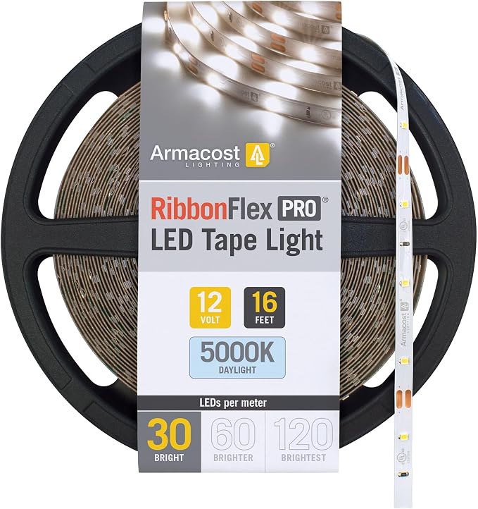 Armacost Lighting RibbonFlex Pro 12V White LED Strip Lights 30 LED/m, 5000K, 16.4 ft, 161230