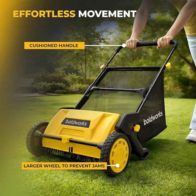 Push Lawn Sweeper Yard Leaf Collector 21" Leaves Picker for Grass Cleanup | Large 103L Hopper Bag Adjustable Sweeping Height Easy Storage Design Picksup Leaves Grass Clippings and Small Twigs