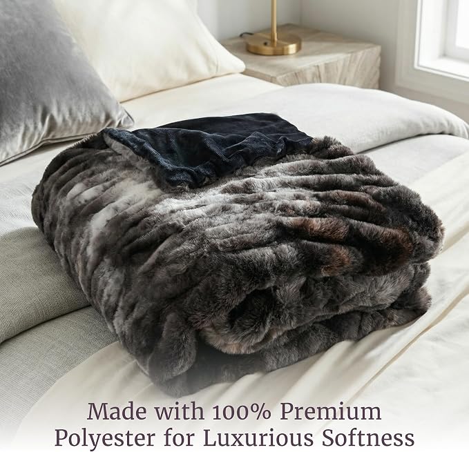 Lavish Home Jacquard Faux Fur Throw 60 x80 Black