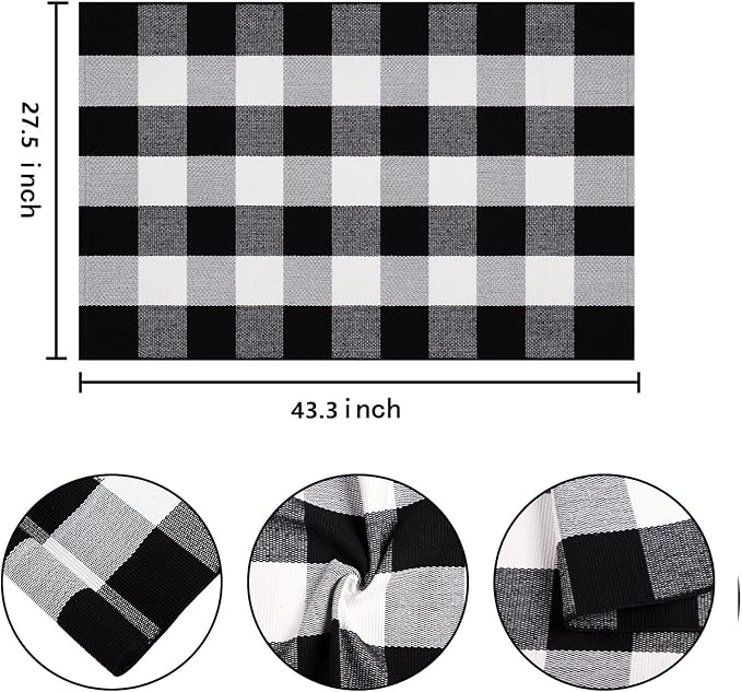 Buffalo Plaid Outdoor Rug 27.5''x 43.3''Black and White Checkered Rug Cotton Machine Washable Farmhouse Mat for Outdoor, Kitchen, Farmhouse, Entryway,Bathroom