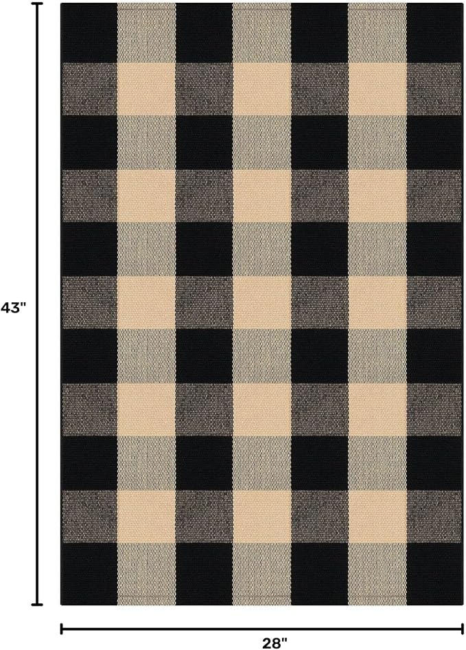 KOZYFLY Buffalo Plaid Area Rugs 2.3x3.6 Ft Brown and Black Rug Washable Front Door Mat Woven Cotton Indoor Outdoor Rug for Front Porch Kitchen Entryway Patio Farmhouse Checkered Doormat