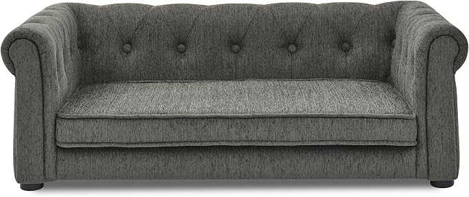 38.9" Upholstery Elevated Dog Sofa with Button‑Tufted Backrest & Rolled Armrests, Pet Couch Bed with Removable Soft Cushion, Comfy Modern Deep Seat Raised Dog Bed for Living Room, Bedroom,Dark Grey