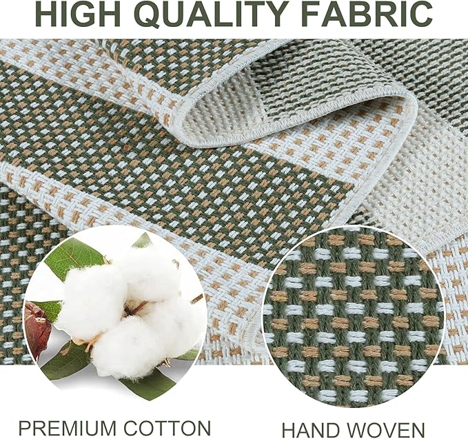 Striped Outdoor Rug 3x5, Boho Washable Front Porch Rug Cotton Hand Woven Outside Door Mats,Foldable Layered Doormat for Farmhouse/Entryway/Home Entrance(Green and White)