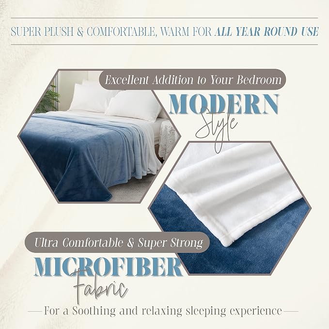 Elegant Comfort Luxury Velvety Feel Blanket, All-Season Lightweight Blanket, Ultra Plush, Soft, Cozy-Fuzzy Flannel Fleece for Couch, Sofa, Bed, Travel, Ombre Design, King/California King, Blue