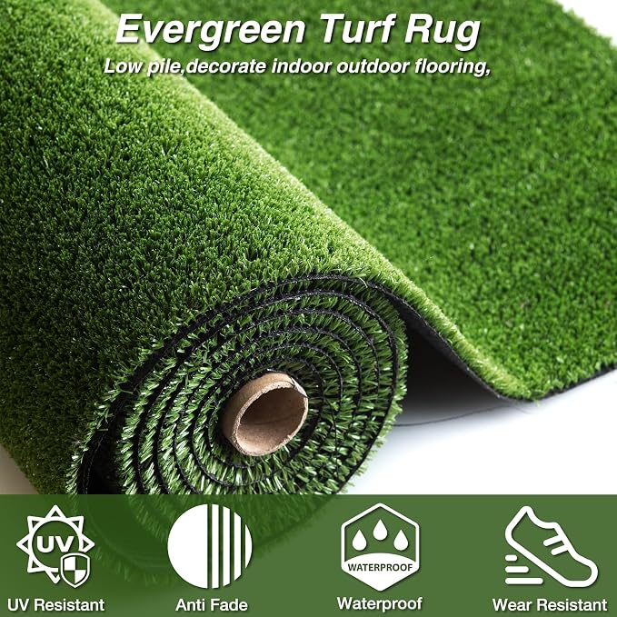 XLX TURF Outdoor Artificial Grass Rug 5FT X 7FT, Green Fake Grass Carpet Floor Mat for Balcony, Patio, Backyard, Extra Large Pets Grass Pad for Dogs