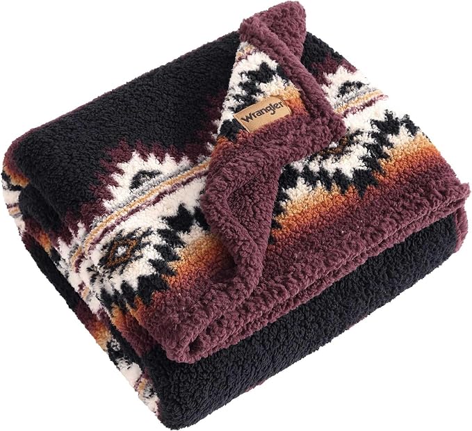 Wrangler - Blanket, Super Soft Bedding with Sherpa Reverse, Yellowstone Inspired Throw Blanket for Couch or Bed (Mountain Fog Brown, 50" x 70")