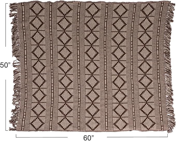 Bloomingville Soft Recycled Cotton Blend Throw with Diamond Pattern, Brown and Beige