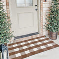 KOZYFLY Buffalo Plaid Area Rugs 27.5x43 Inches Coffee and White Checkered Rug Washable Front Door Mat Hand Woven Cotton Outdoor Rug Small Rug for Front Porch Kitchen Entryway Patio Bathroom