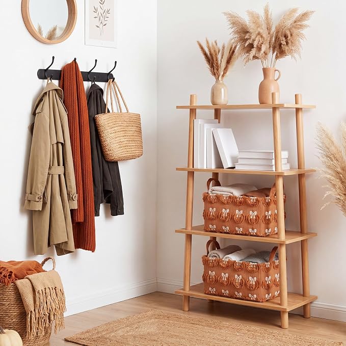 2 Pcs Pumpkin Bow Storage Basket 14x10'' Fall Pumpkin Storage Bin | Back to School Gift, Fluffy Plush, Closet Organizer with Handle, Thanksgiving, Halloween, Home Office Laundry Car Shelves