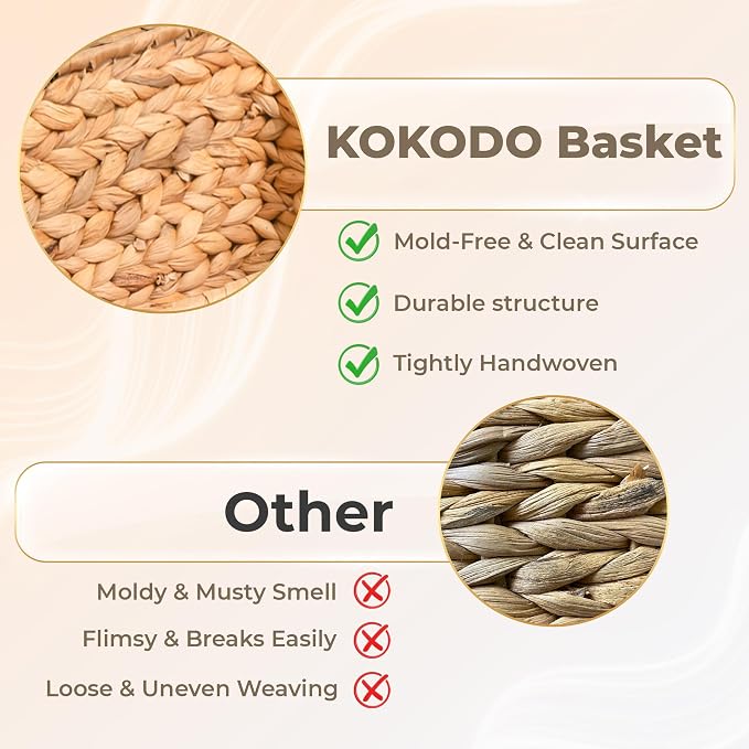 KOKODO 15”L x 11”W Large Rectangular Water Hyacinth Wicker Storage Basket with Handles, Metal Frame and Chalkboard Label, Handwoven Bin for Space-Saving Room Organization
