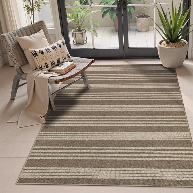 Lahome Striped Easy Jute Outdoor Patio Rug, 3x5 Washable Rugs for Porch | Indoor Living Room Area Rugs Non Slip, Modern Farmhouse Neutral Carpet for Entryway Backyard Bedroom Rv, Khaki