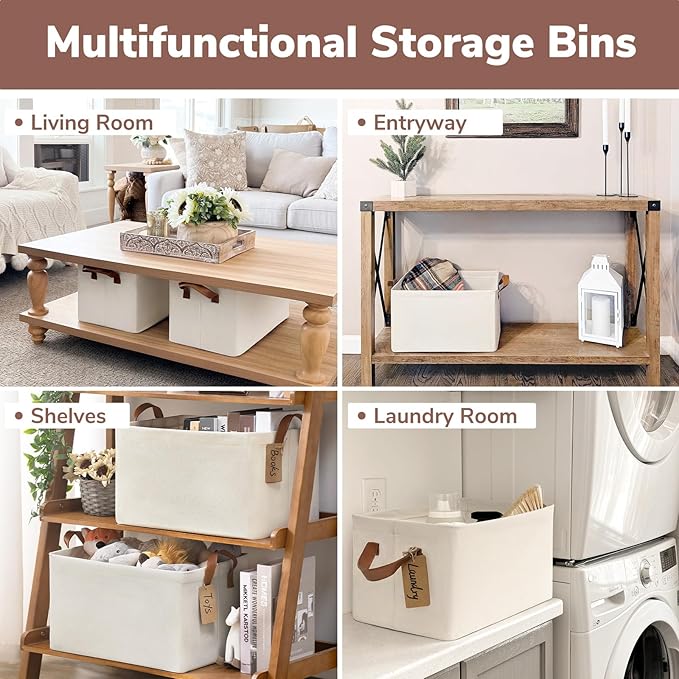 CHICVITA 4-Pack Closet Storage Bins, Fabric Shelf Baskets, Beige | 16 ¾" L x 11" W x 9 ¾" H, Collapsible Design, Clothes, Toys & Books Storage, Bedroom, Closet & Living Room Organization