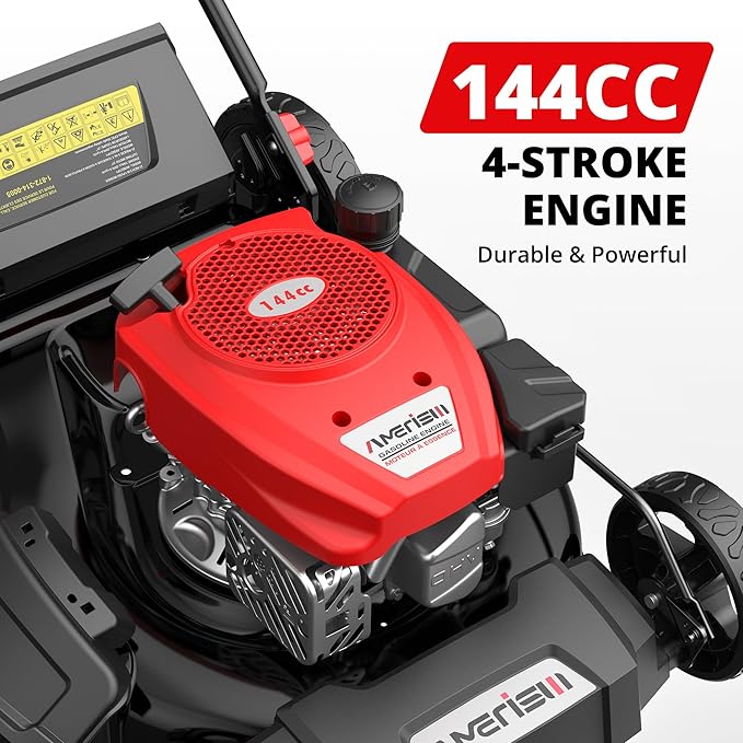 AMERISUN 21" Gas Lawn Mower with 144cc Engine, 2-in-1 Mulching & Side Discharge, 6-Position Height Adjustment, Foldable Handles for Lawn, Yard and Garden