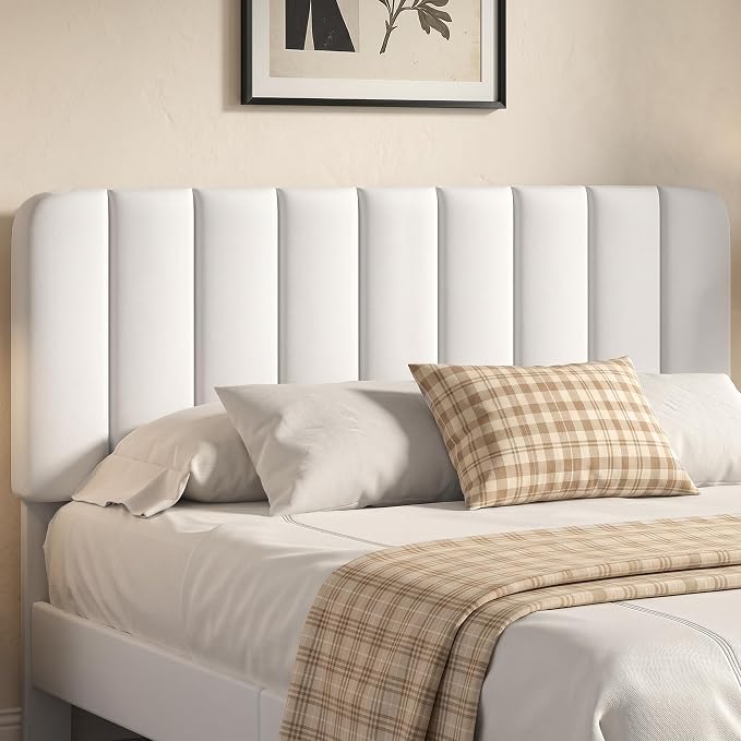 VECELO Full Size Bed Frame with Upholstered Headboard, Velvet Platform Bedframe Mattress Foundation, Strong Wood Slat Support, No Box Spring Needed,White