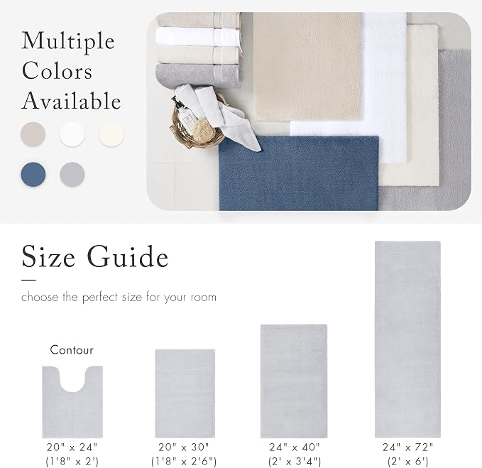 MADISON PARK SIGNATURE Marshmallow Bathroom Rug Non Slip, Luxrurious Plush Bath Mat, Absorbent, Quick Dry, Spa Design Bath Room Décor, 20x24, Grey | Non slip Backing, Spa Quality Luxurious Plush Bath Rug for Bathroom, Quick Dry, OEKO TEX, U Shaped