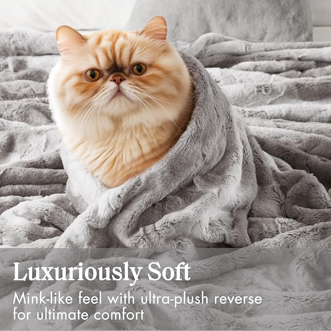 Madison Park Zuri Ultra Soft Faux Fur Queen Blanket Reversible, Grey | Ultra Soft, Breathable Fabric for Bed or Couch, Lightweight, Plush, OEKO-TEX Certified