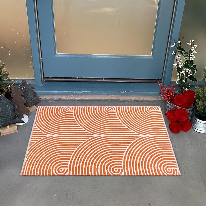 Tiffasea Front Door Mat 2'x3' Fall Welcome Mat Indoor Outdoor Rugs Doormat | Machine Washable Small Area Rug Entryway Rug Cotton Woven Reversible Floor Mats for Bedroom/Bathroom/Kitchen Orange&White
