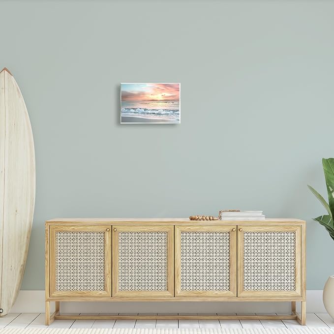 Morning Sunrise Beach Landscape, 10 x 15 Inch Mounted Print on Wall Plaque | Stupell Industries · By Mike Calascibetta · Hand finished · Ready to hang once unboxed · Made in USA