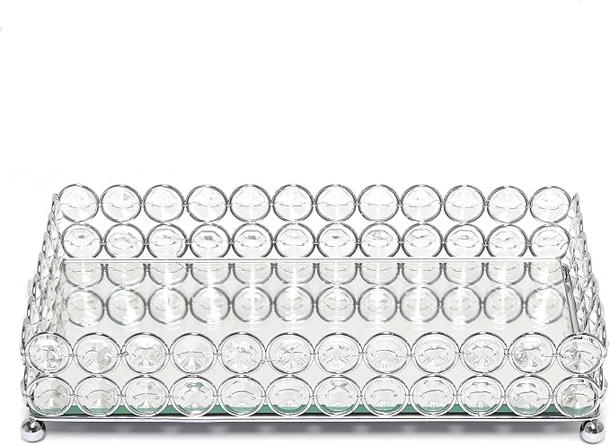 Elegant Designs HG1010-CHR Elipse Crystal Decorative Mirrored Jewelry or Makeup Cosmetic Perfume Vanity Organizer Tray, Chrome