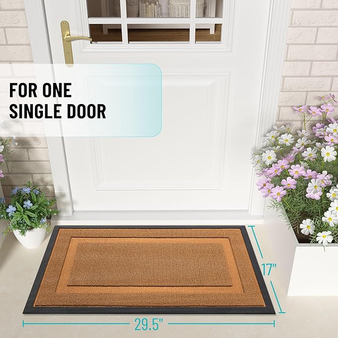 OLANLY Front Door Mat Indoor Outdoor Entrance, Waterproof All-Season, All-Weather Doormat, Sturdy Natural Rubber, Low Profile, Easy Clean Patio Porch Entryway Mat, 29.5x17, Tangerine Orange