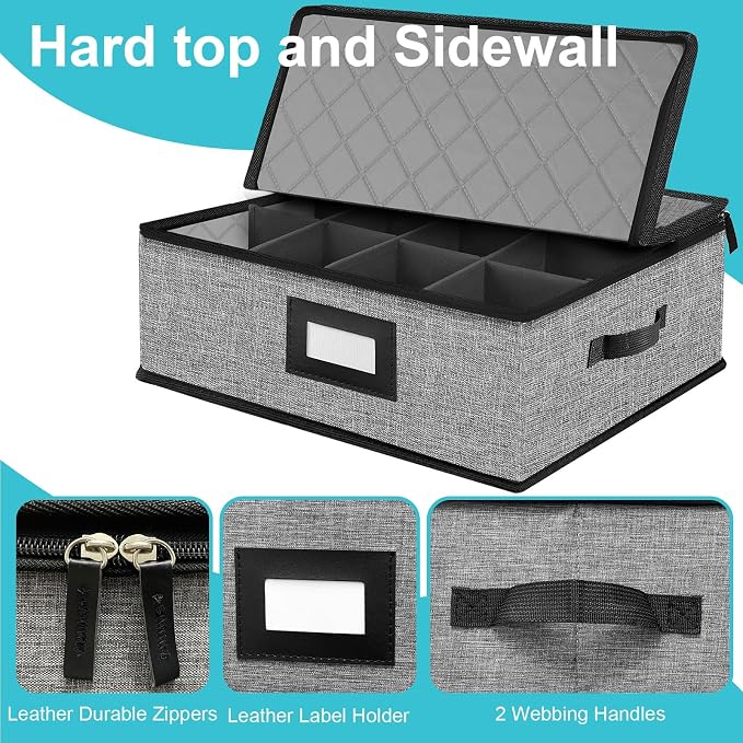 2PACK Quilted Mug Cup Storage Box,China Storage Containers | Cup Storage Containers Hard Shell with Lid for Moving Transport,Kichen Dinnerware Storage