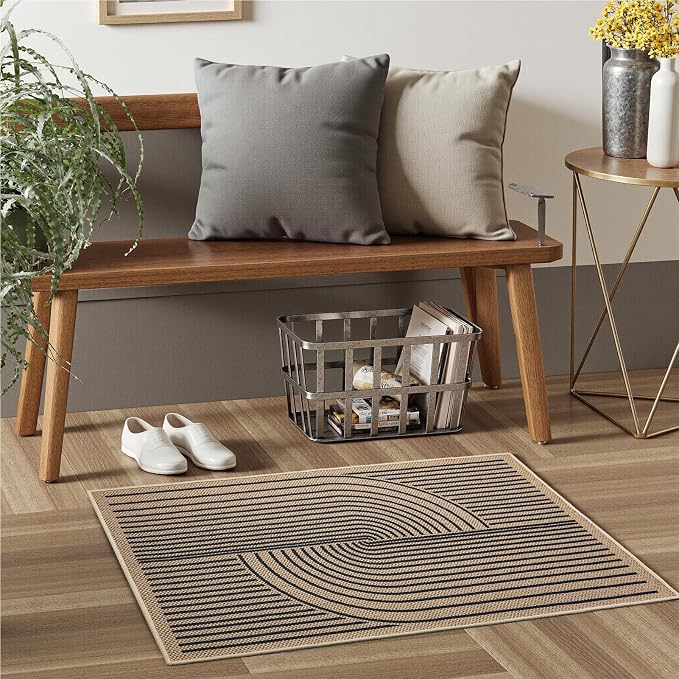 EDIMENS Easy Jute 2x3 Entryway Rug Door Mat Small Entry Rugs Indoor Outdoor | Non Slip Washable Rainbow Area Rug Farmhouse Low Pile Black Indoor Outdoor Doormat for Entrance Porch Doorway