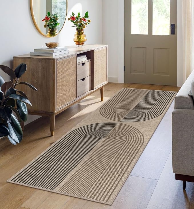 Rugalia Easy Jute Rainbow Runner Rug, 2x6 Washable Rugs Runner for Hallway Non-Slip Boho Farmhouse Long Kitchen Rug, Modern Abstract Indoor Outdoor Carpet for Porch Laundry Entryway