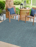 Unique Loom Outdoor Solid Collection Area Rug (7' 10" Square Teal/Navy Blue)