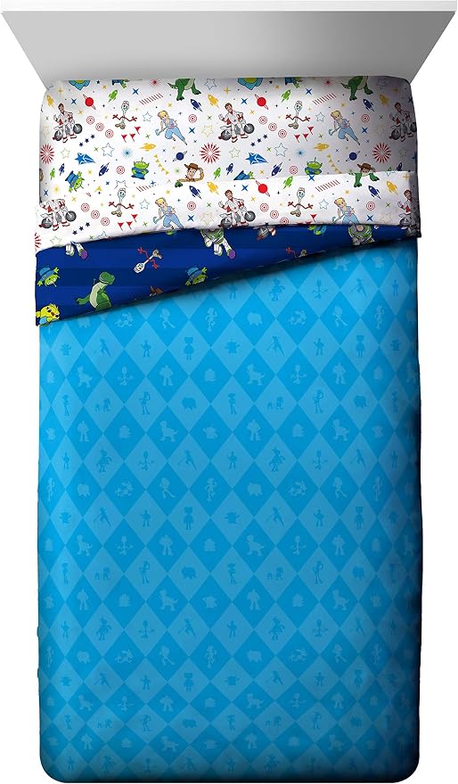 Disney Toy Story Woody Full Size Comforter Set 5 Piece Kids Bedding, Blue | Buzz Jessie, Bed in a Bag, Comforter Sheets Pillowcases, Official Product, Soft Microfiber, Machine Washable, Kids Gift