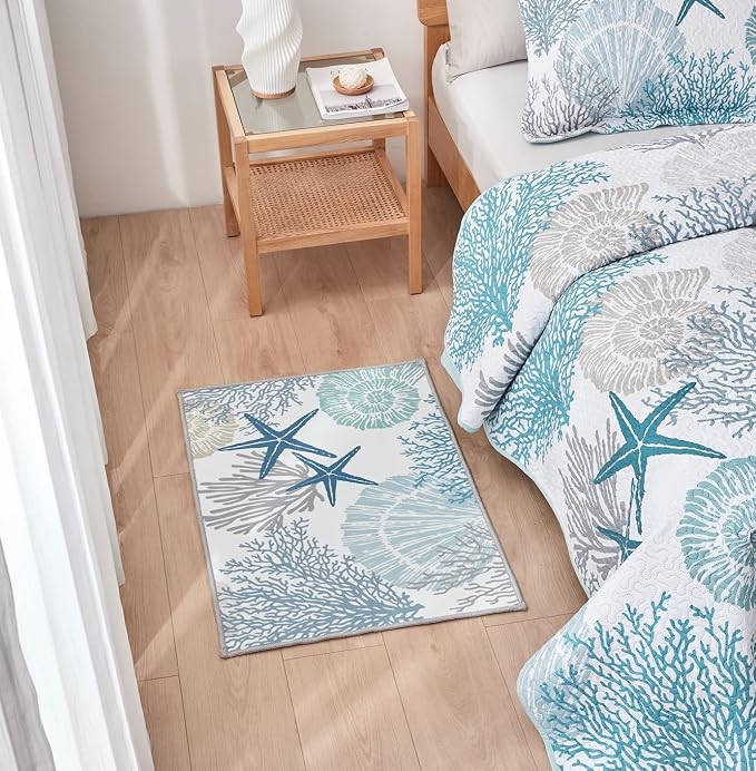 Tritard Coastal Area Rug 2x3 - Small Machine Washable Foldable Throw Rugs Non-Slip Beach Ocean Entryway Doormat Indoor Entrance Carpet for Kitchen Bathroom Laundry Bedroom Living Room, Blue
