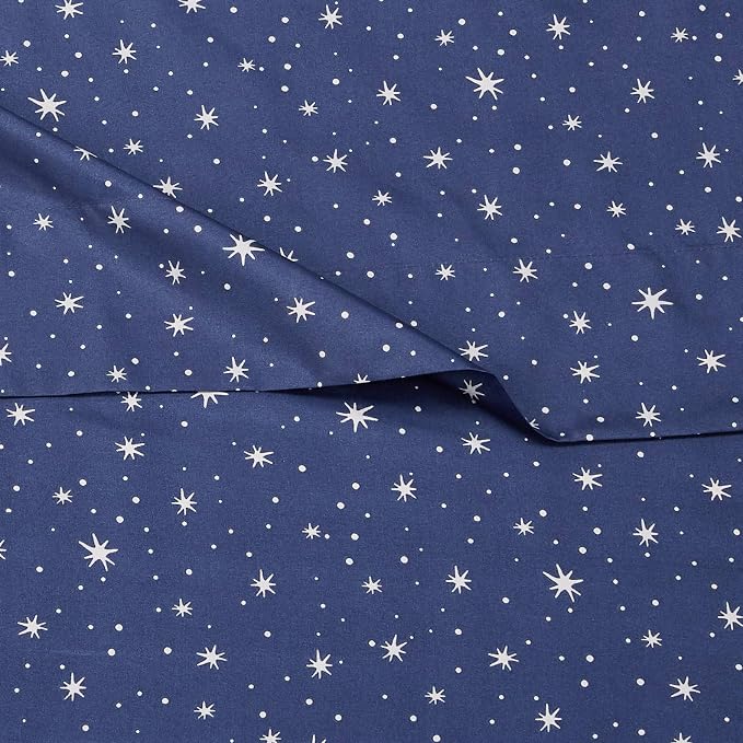 Amazon Basics Kid's Soft Easy-Wash Lightweight Microfiber 3-Piece Sheet Set, Toddler, Navy Galaxy